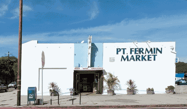 A dithered image of Point Fermin Market in San Pedro.